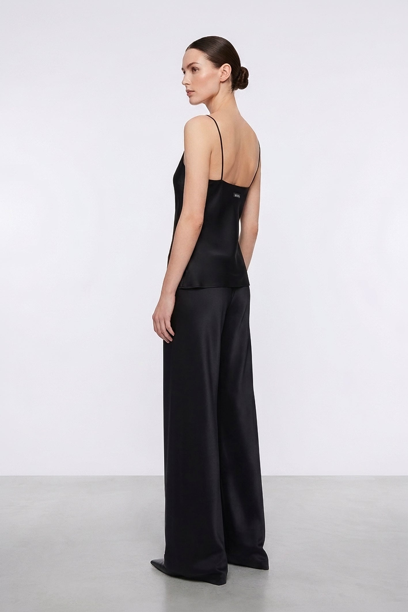 Aria Bias Cut Cami Top In Black Satin