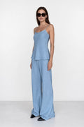 Aria Bias Cut Cami Top In Denim Blue