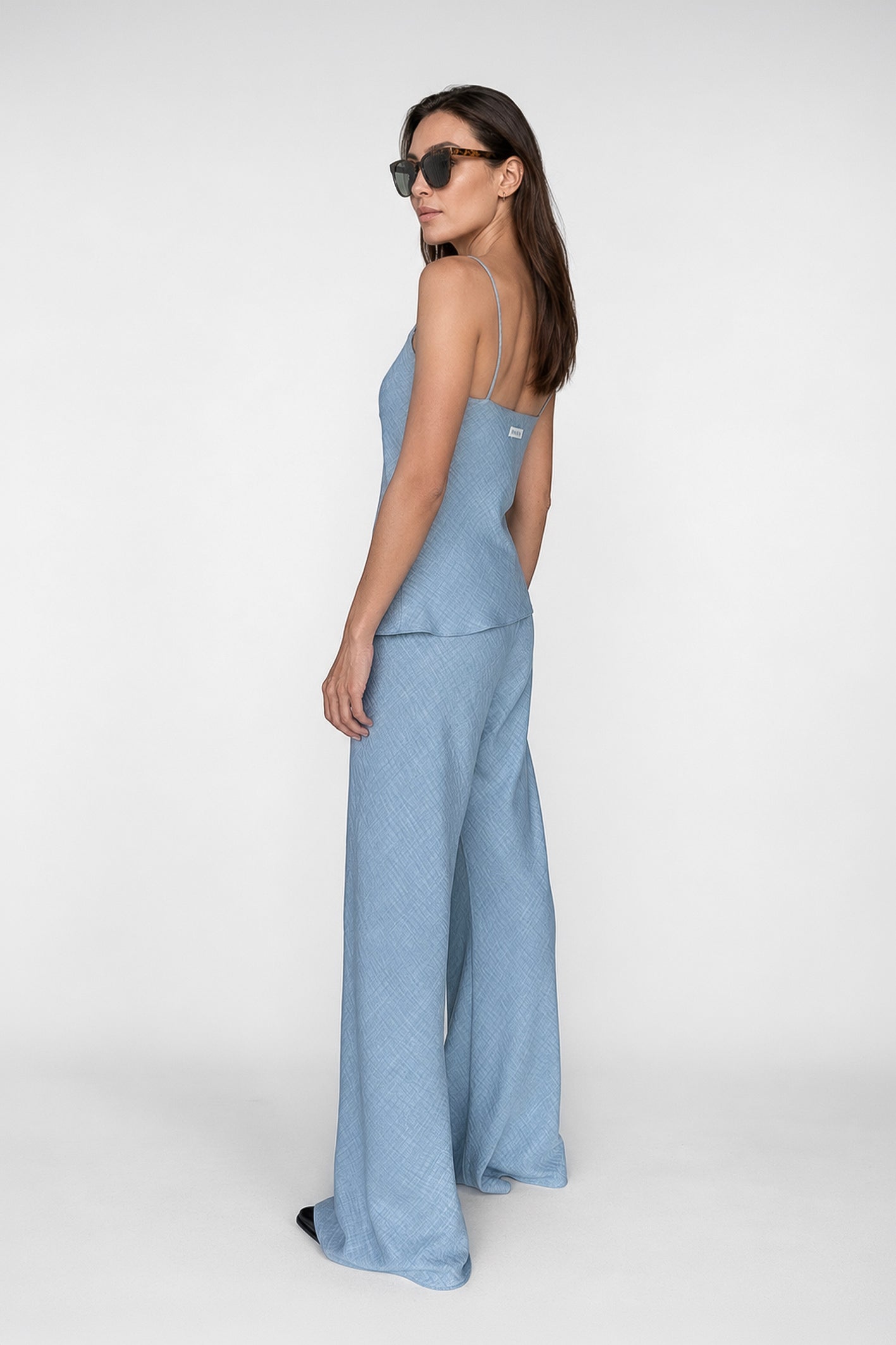 Aria Bias Cut Cami Top In Denim Blue