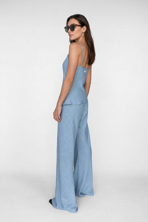 Aria Bias Cut Cami Top In Denim Blue