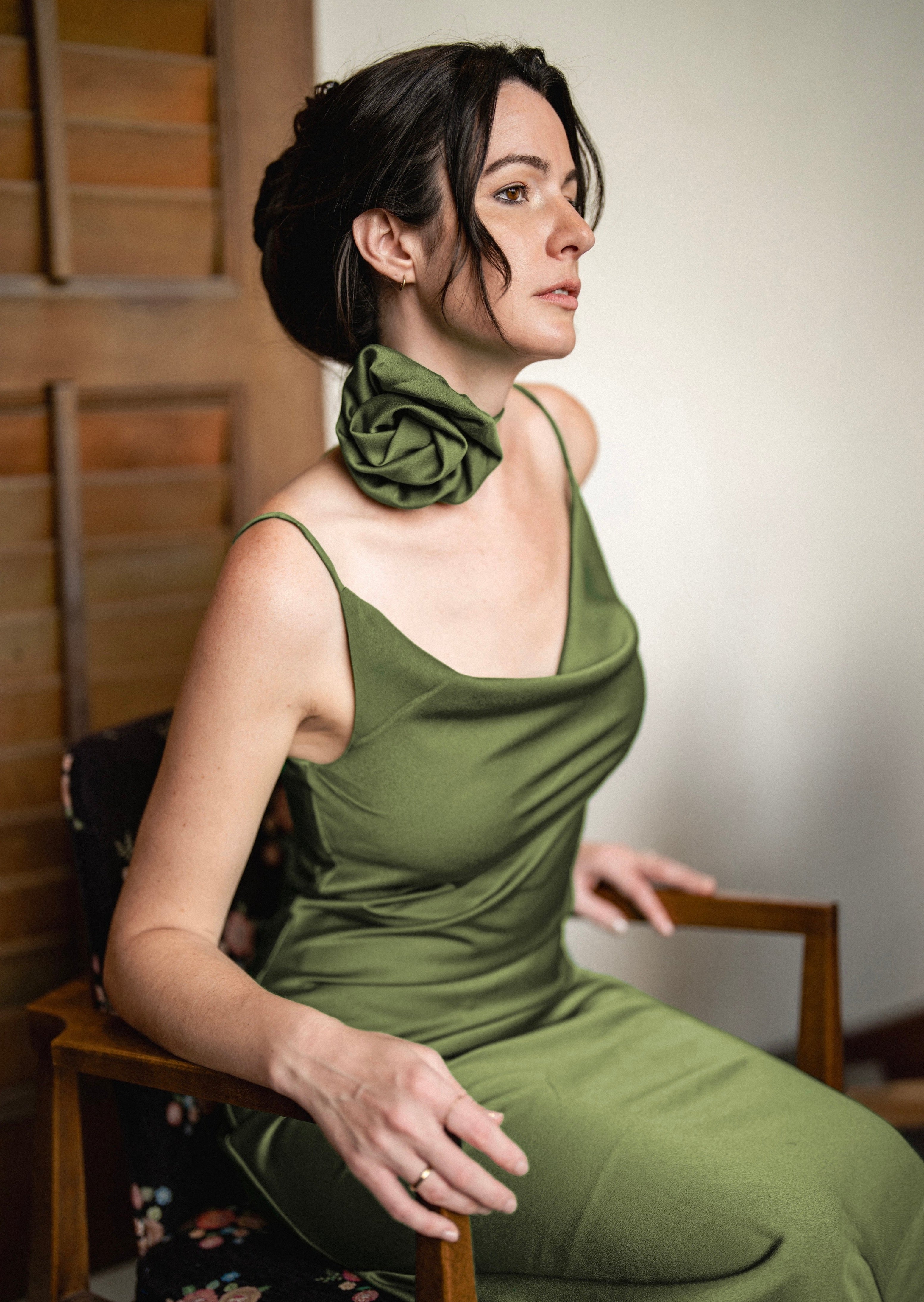 DESIREE DRESS in Olive Green - OctoberEighteen