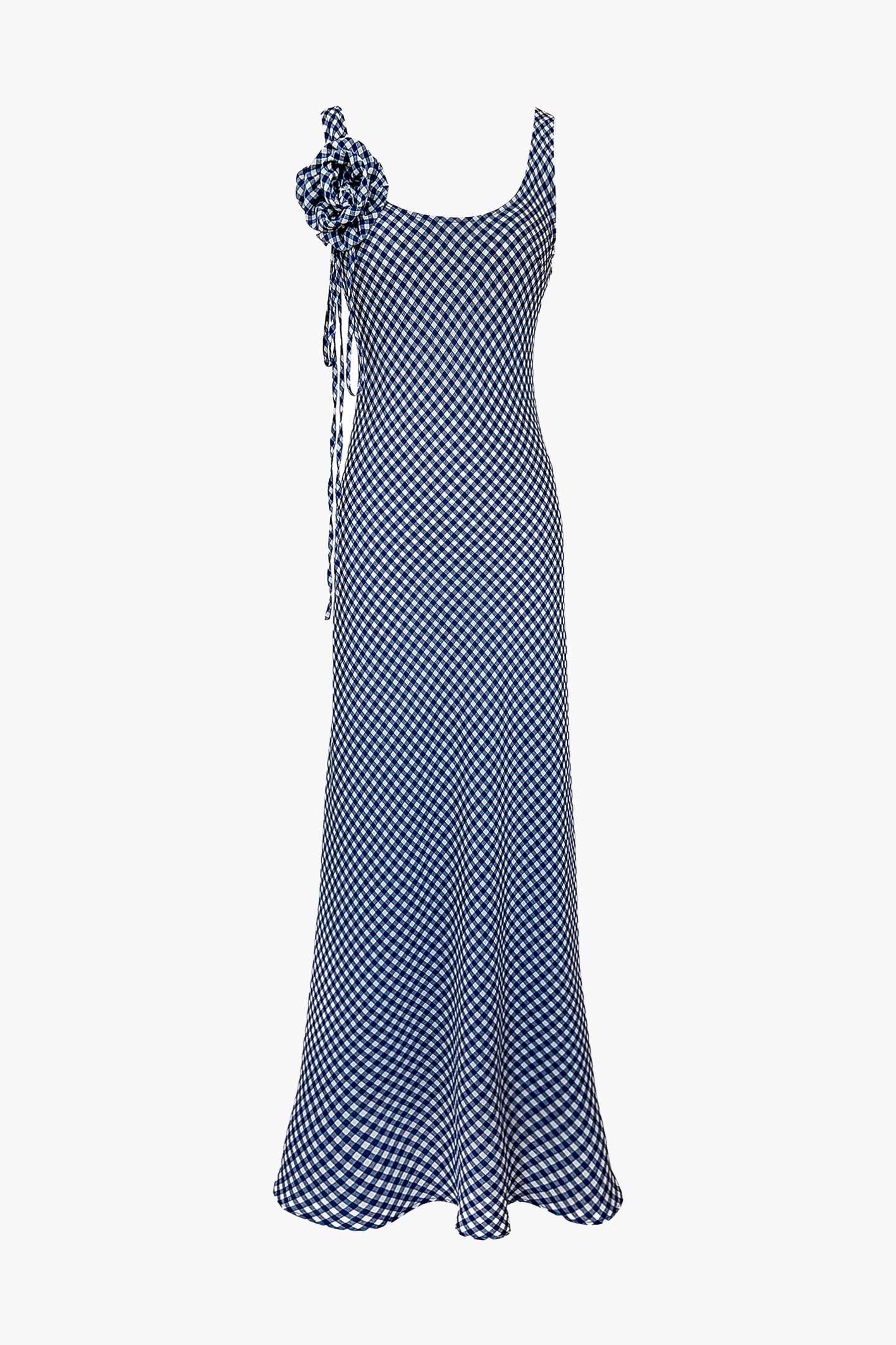 Elodie Bias Maxi Slip Dress In Blue Gingham