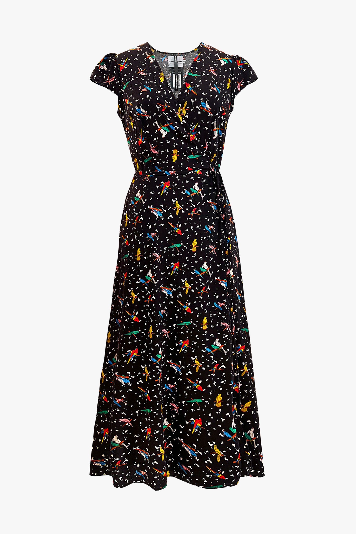 Hannah Cap Sleeves Wrap Midi Dress In Naughty Parrot