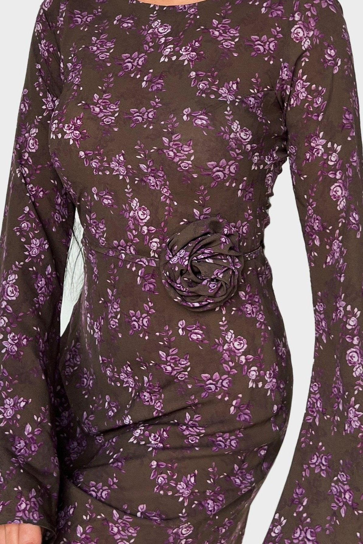 Kyra Bias Cut Long Sleeve Maxi Dress In Sweet Pine Floral