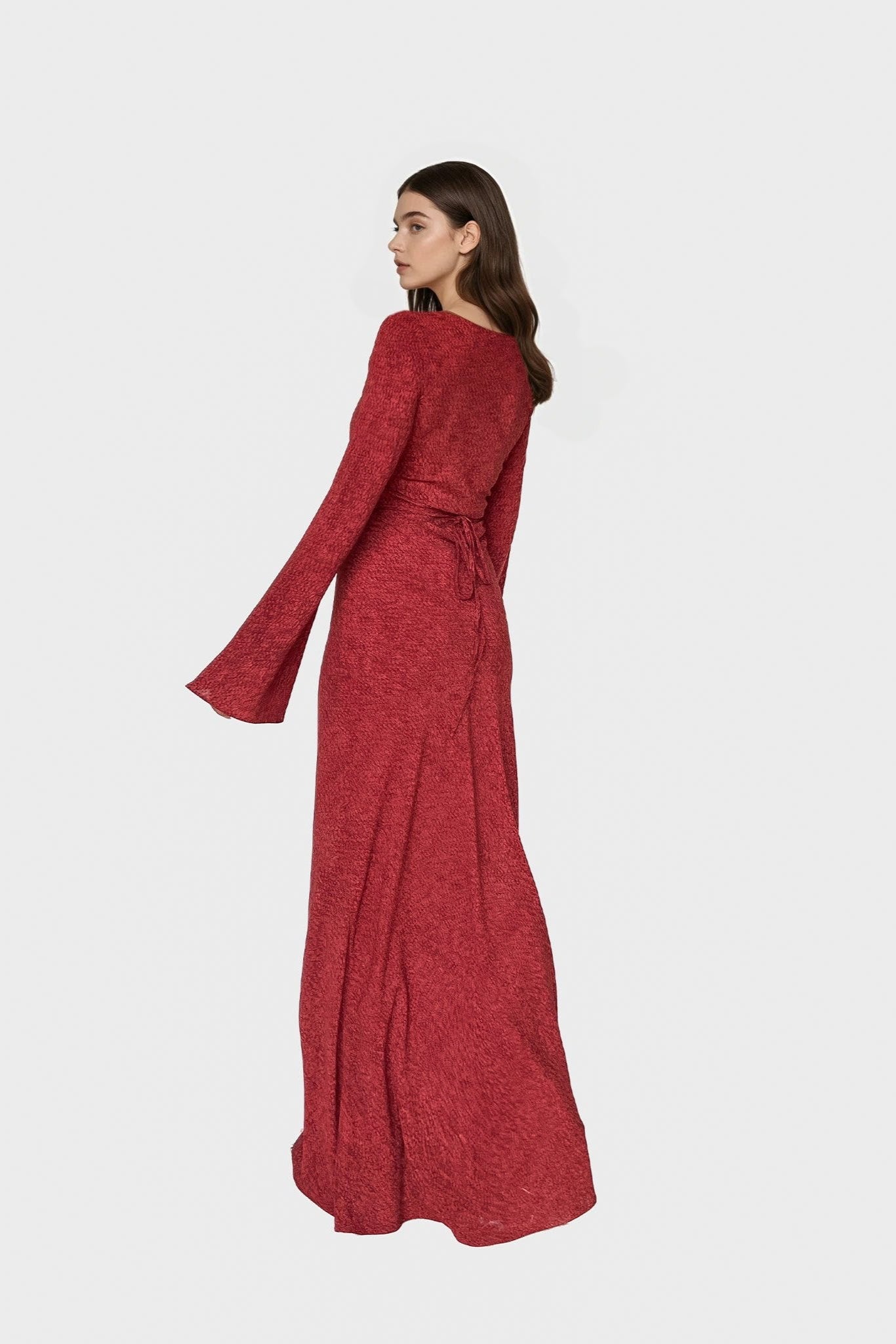 Kyra Bias Cut Long Sleeve Maxi Dress In Red Sapphire