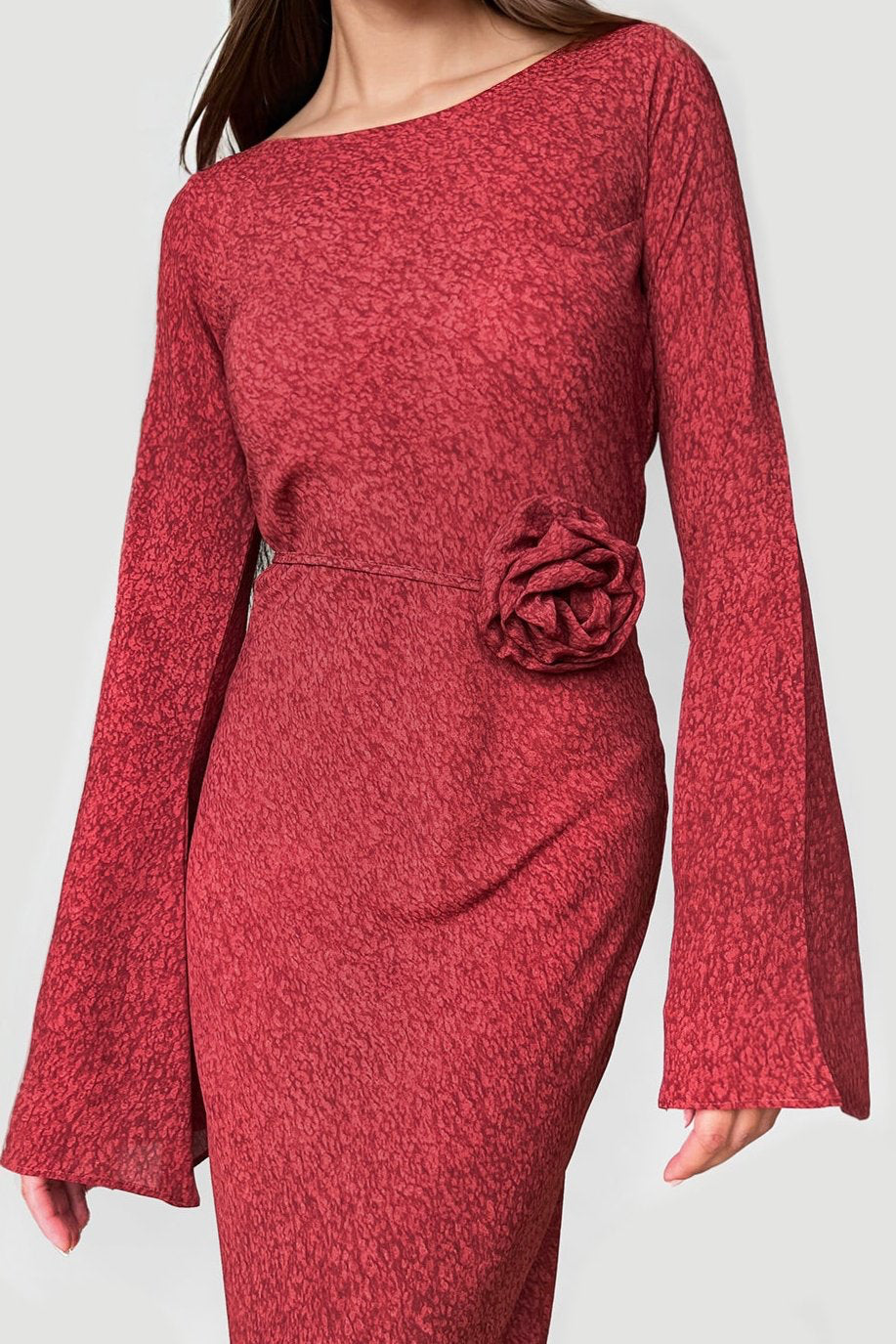 Kyra Bias Cut Long Sleeve Maxi Dress In Red Sapphire