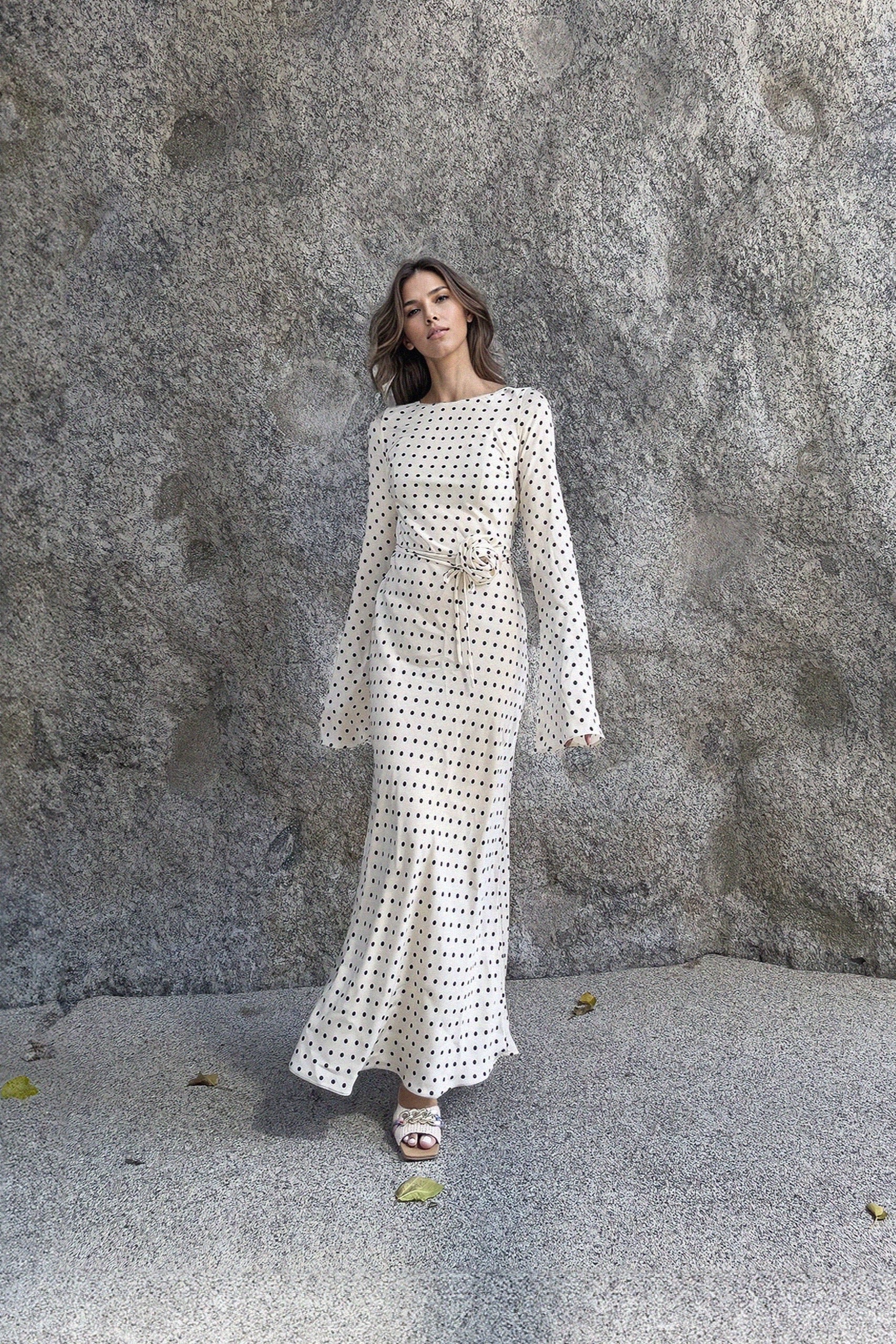 KYRA DRESS in White Polka Dots - OctoberEighteen