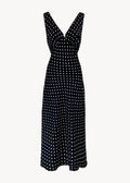 JULIETTE Bias Cut V Neck Midi Dress in Black Polka Dots