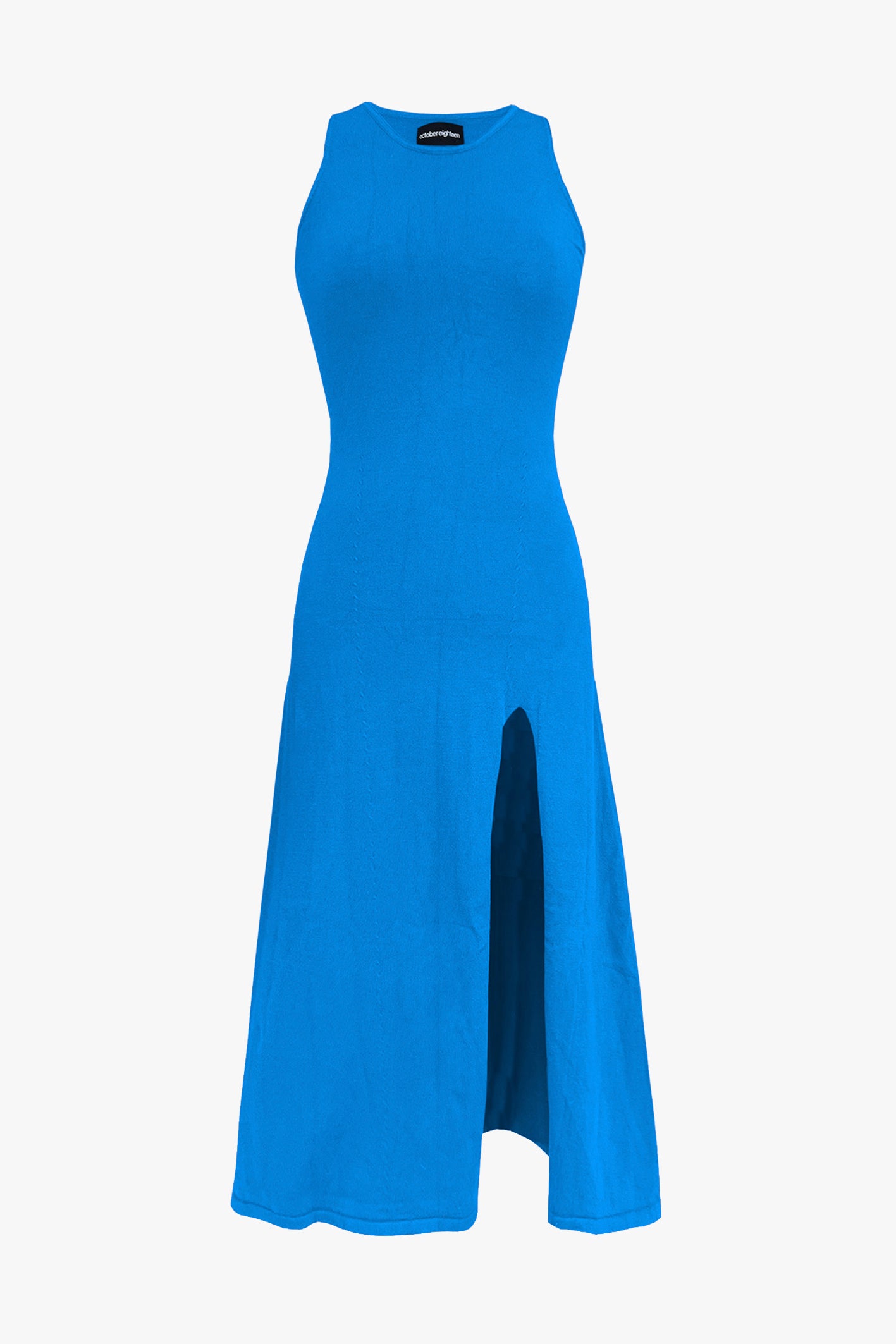 Kelly High Slit Tank Knit Dress In Azure Blue