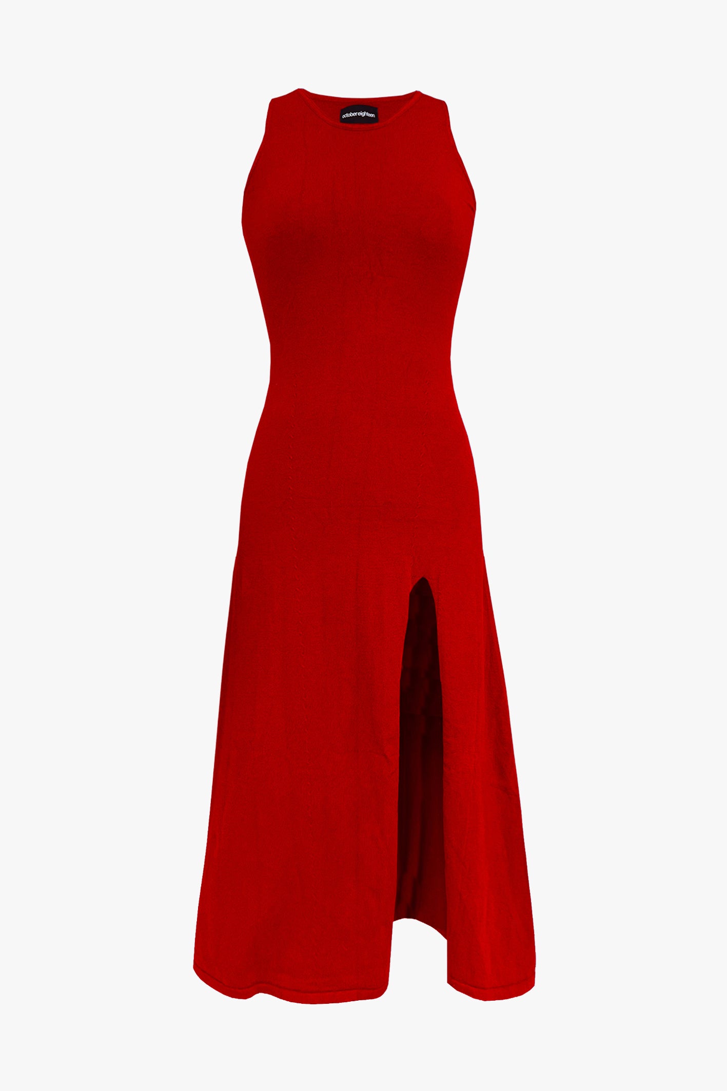 Kelly High Slit Tank Knit Dress In Scarlet Red