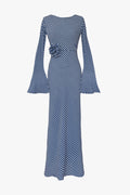 Kyra Bias Cut Long Sleeve Maxi Dress In Blue Gingham