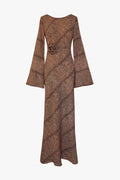 Kyra Bias Cut Long Sleeve Maxi Dress In Cobra