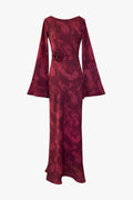 Kyra Bias Cut Long Sleeve Maxi Dress In Inferno Red