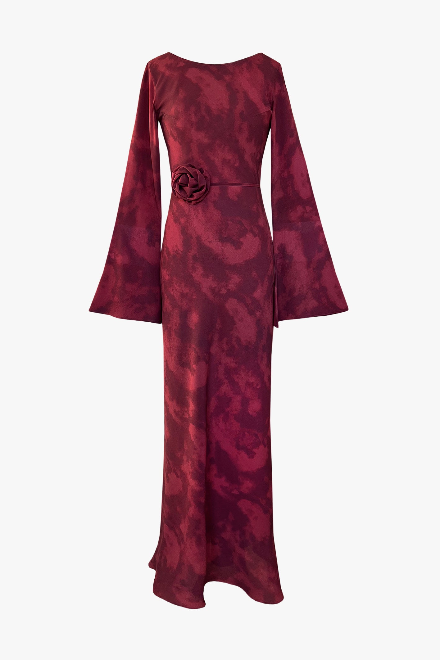 Kyra Bias Cut Long Sleeve Maxi Dress In Inferno Red