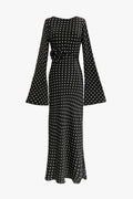 KYRA Bias Cut Long Sleeves Maxi Dress in Black Polka Dots