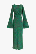 Kyra Bias Cut Long Sleeve Maxi Dress In Pandora Magic Green