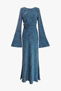 Kyra Bias Cut Long Sleeve Maxi Dress In Blue Dalmatian