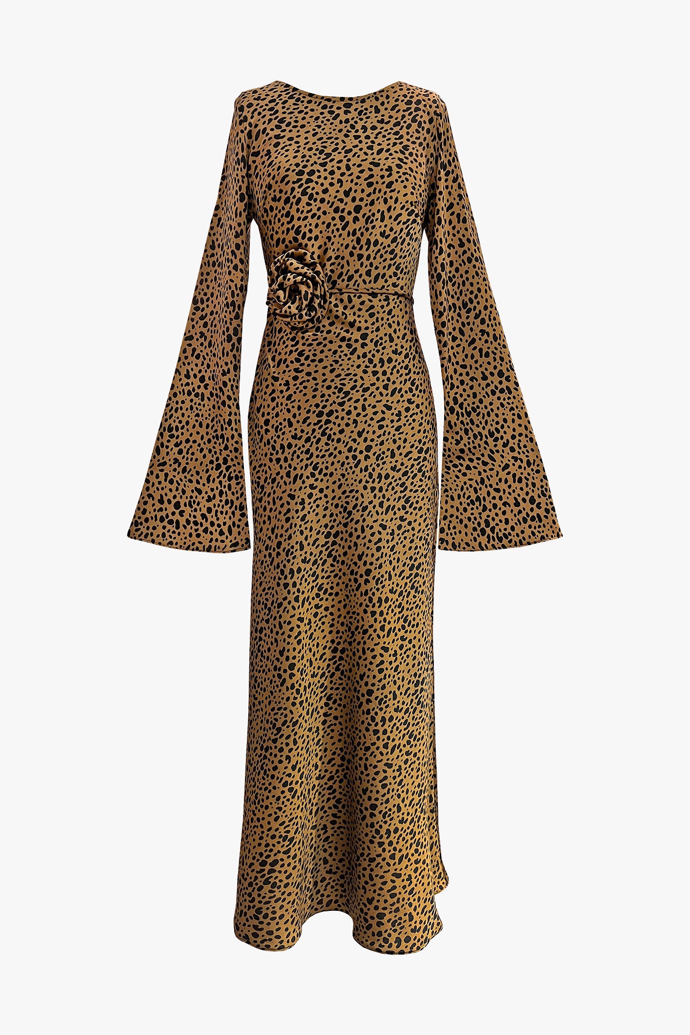 Kyra Bias Cut Long Sleeve Maxi Dress In Desert Dalmatian Brown