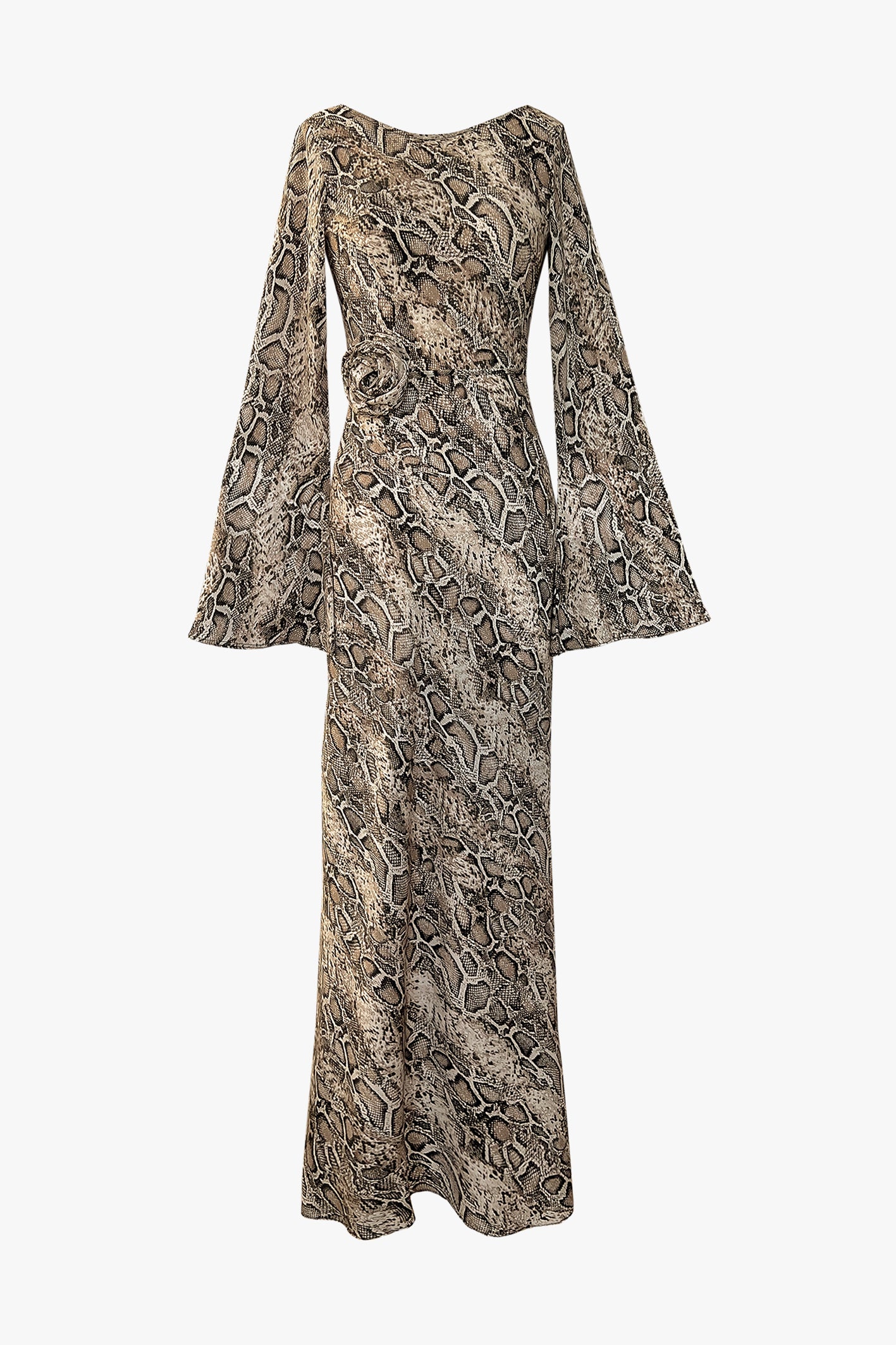 Kyra Bias Cut Long Sleeve Maxi Dress In Python