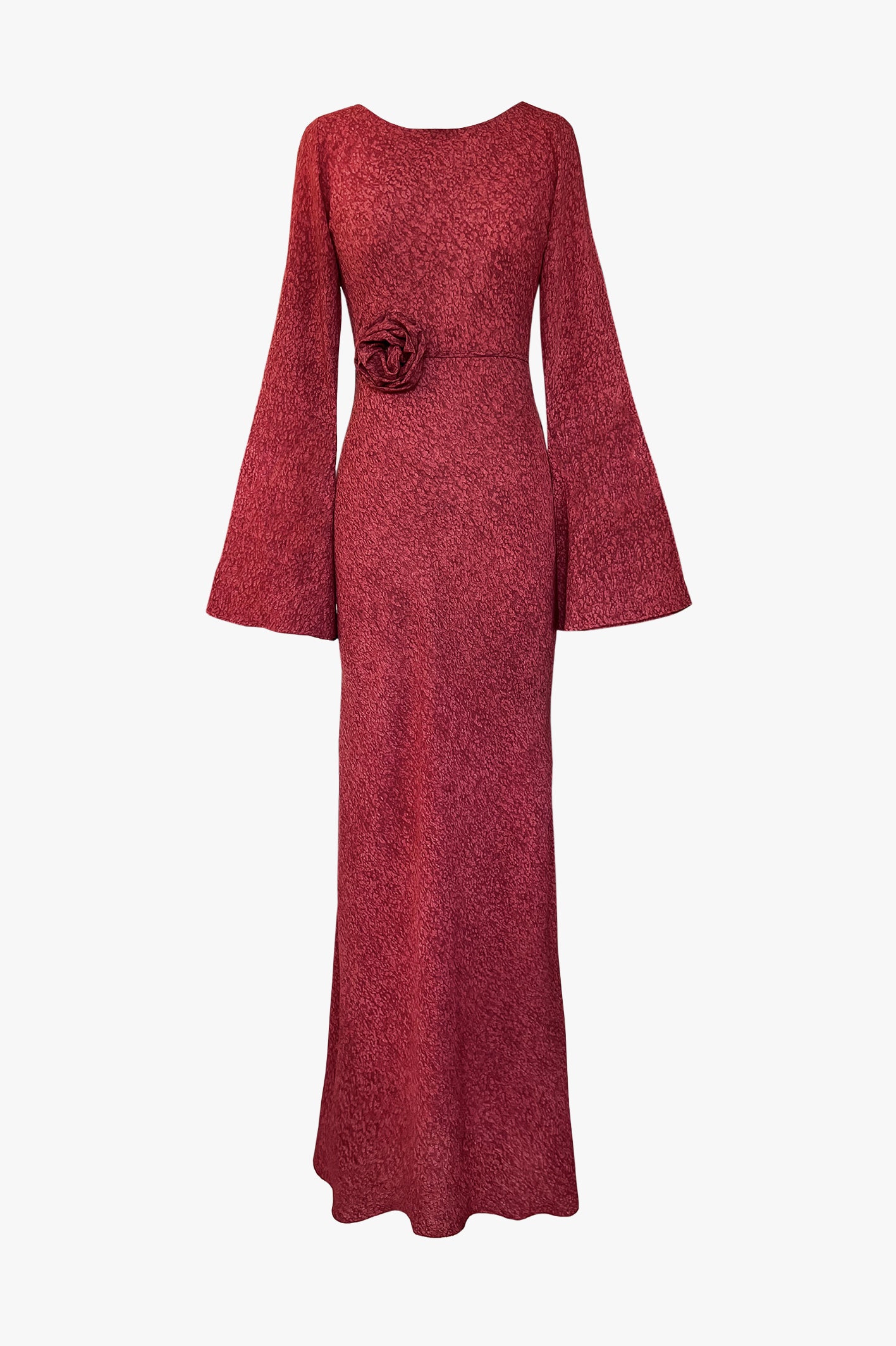Kyra Bias Cut Long Sleeve Maxi Dress In Red Sapphire