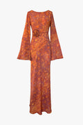 Kyra Bias Cut Long Sleeve Maxi Dress In Sunset Orange
