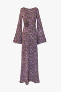 Kyra Bias Cut Long Sleeve Maxi Dress In Sweet Pine Floral