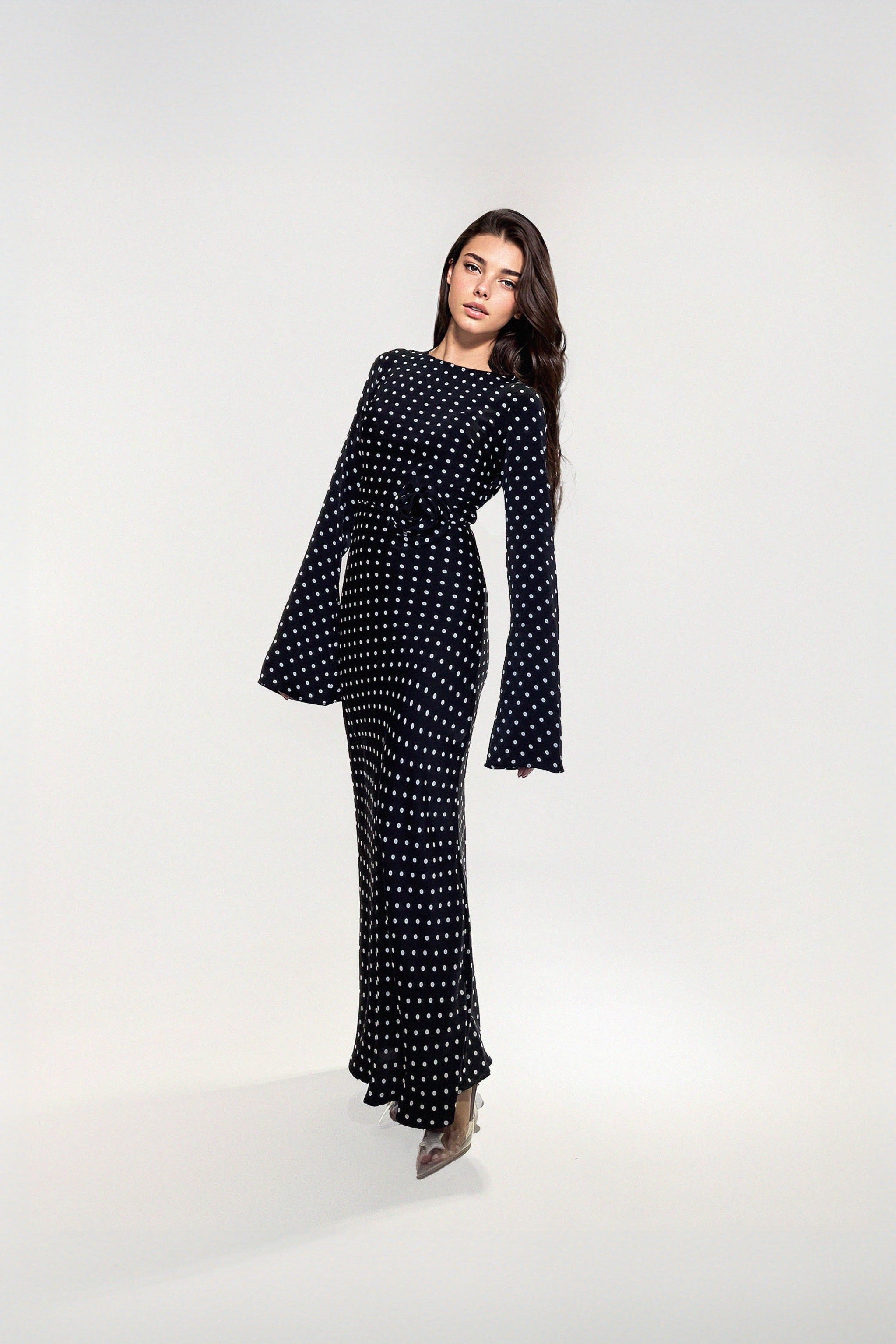 KYRA DRESS in Black Polka Dots - OctoberEighteen