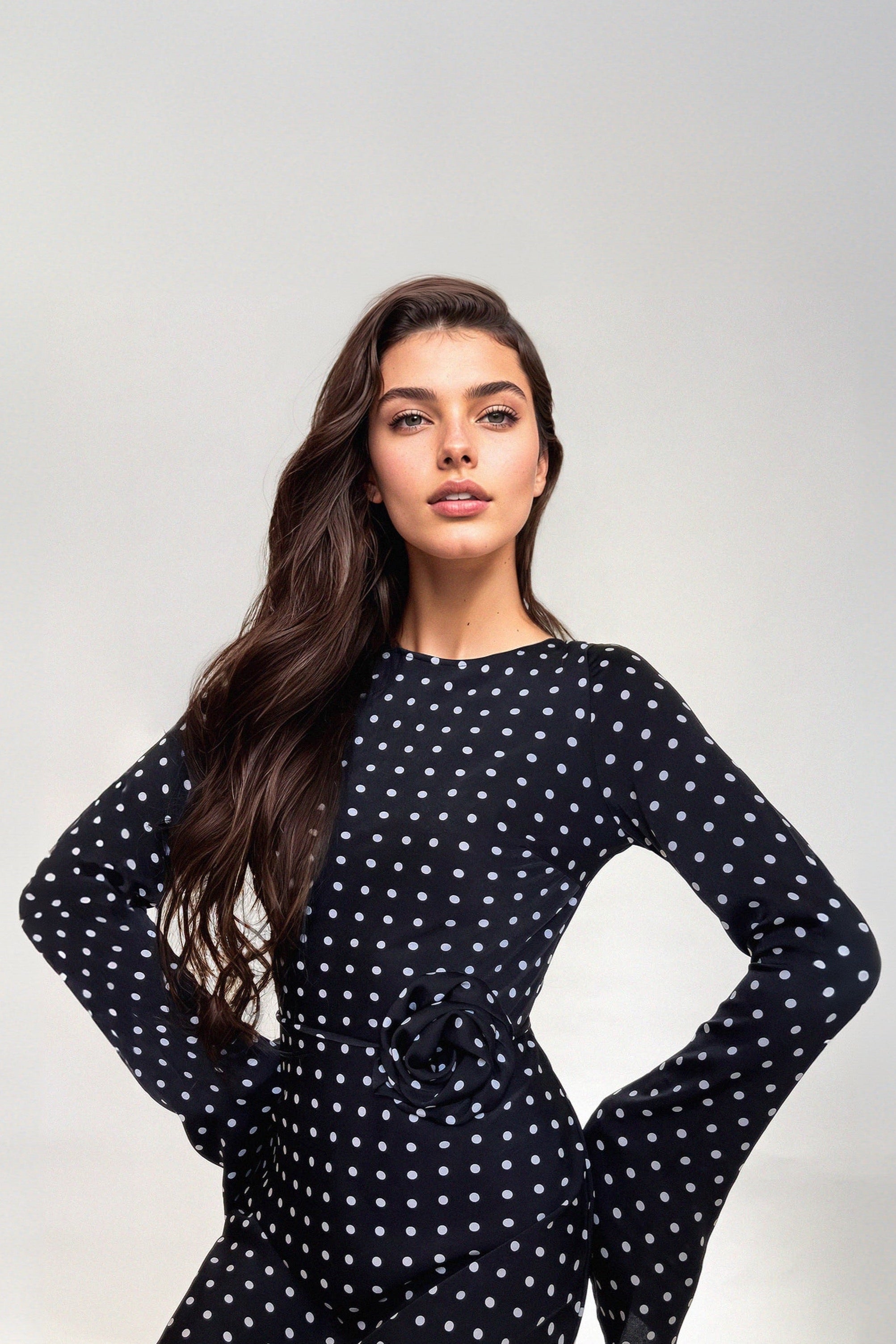 KYRA DRESS in Black Polka Dots - OctoberEighteen