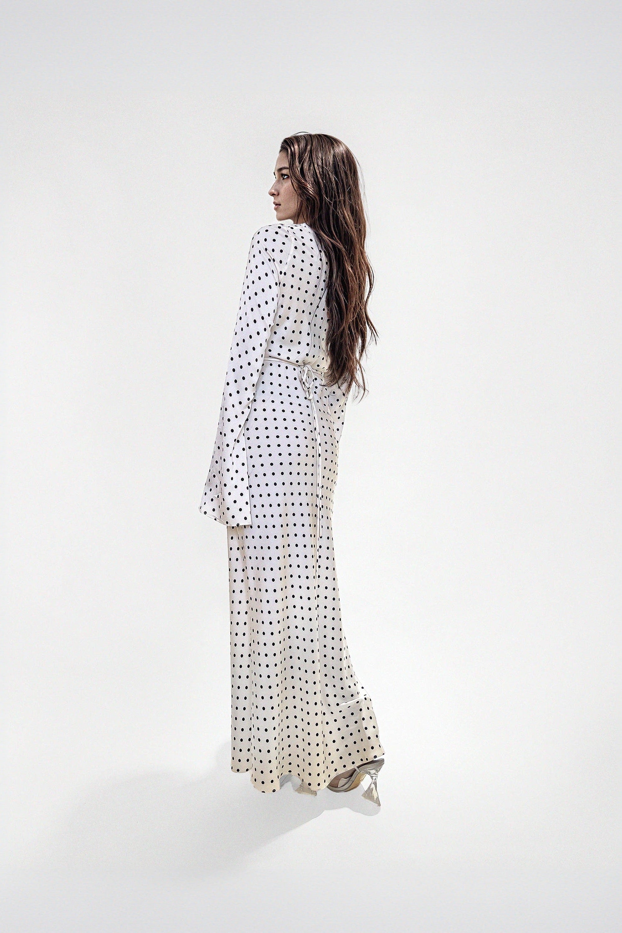 KYRA DRESS in White Polka Dots - OctoberEighteen