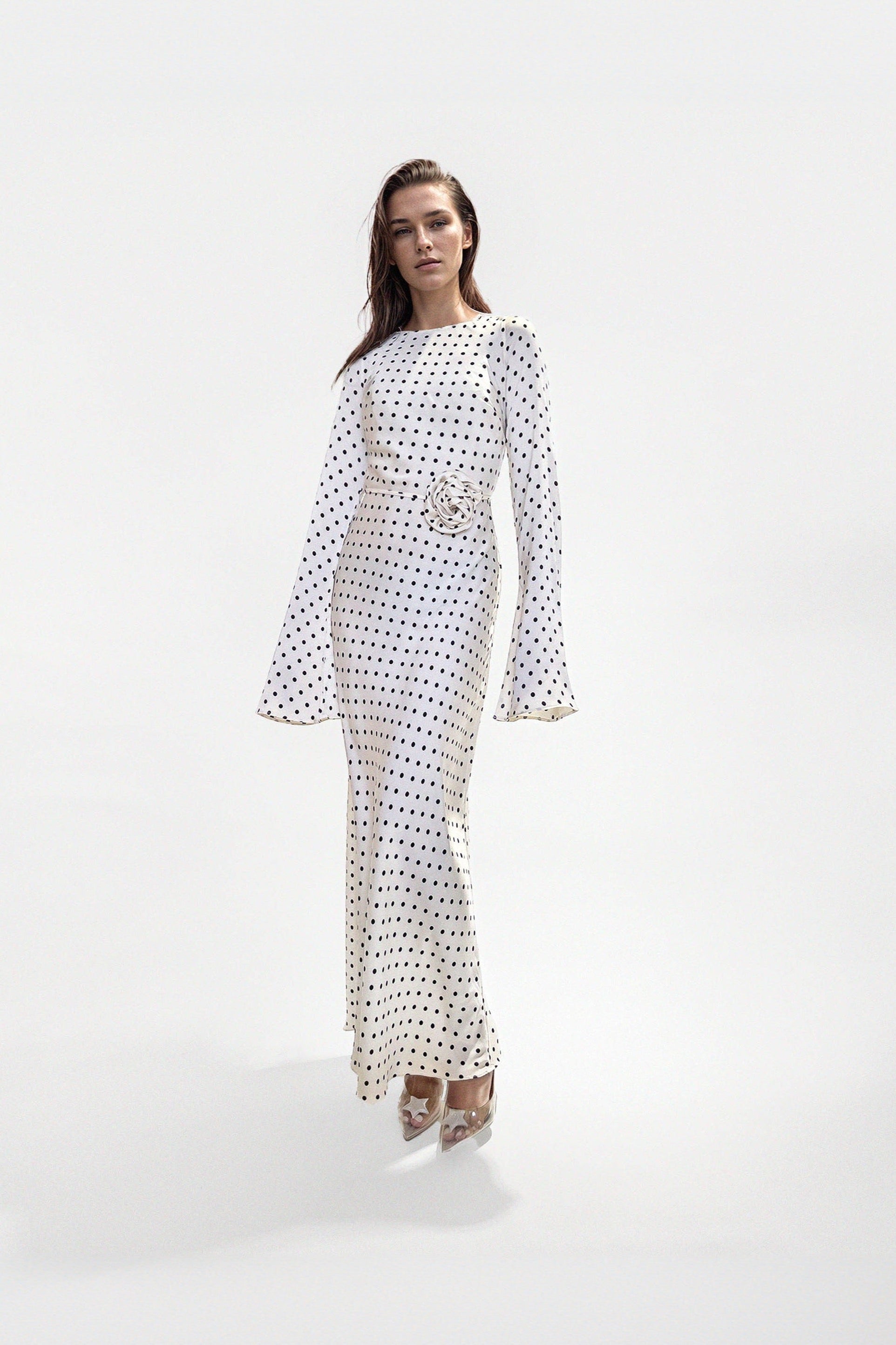 KYRA DRESS in White Polka Dots - OctoberEighteen