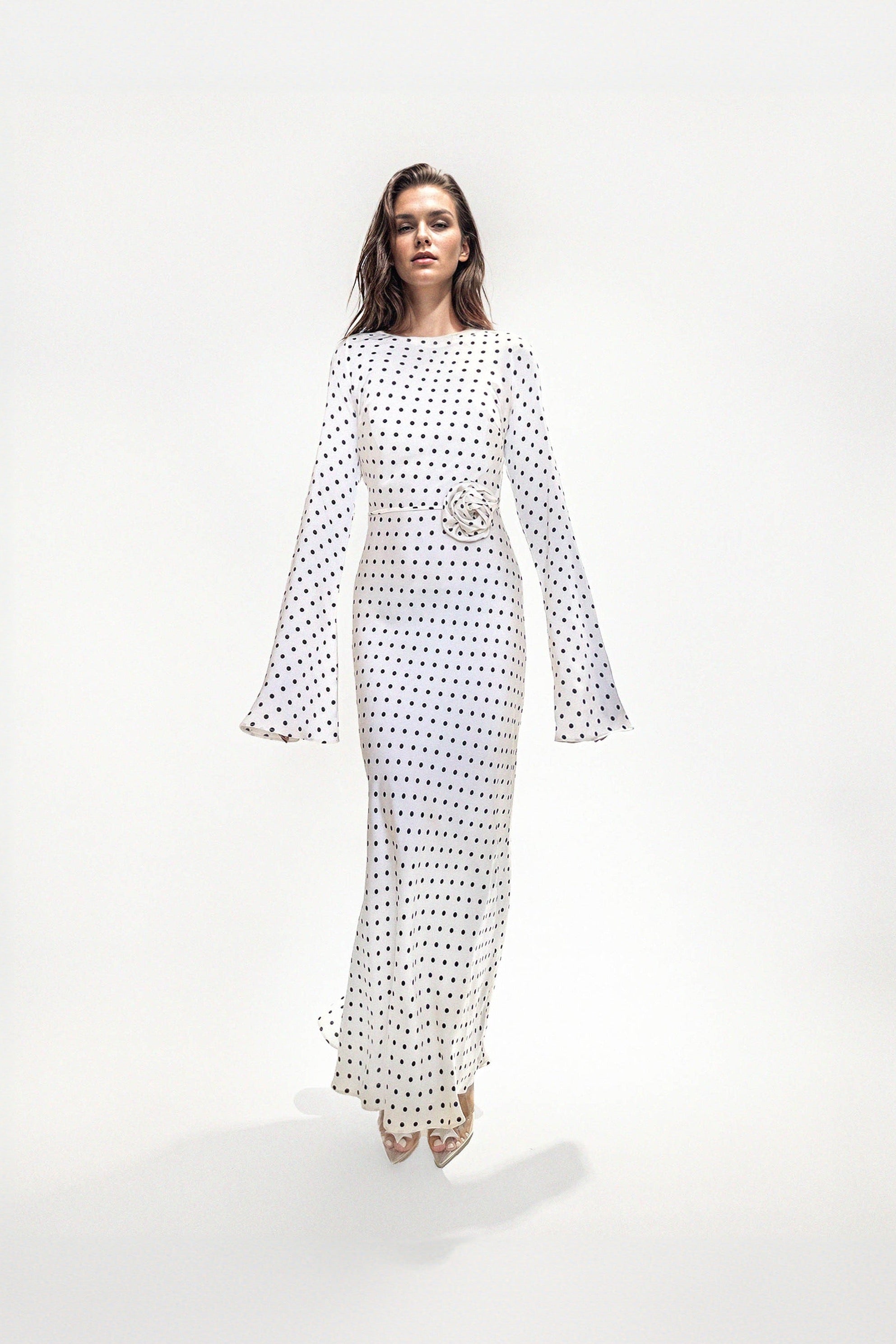 KYRA DRESS in White Polka Dots - OctoberEighteen