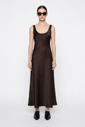 Lennox Dress in Dark Brown Satin