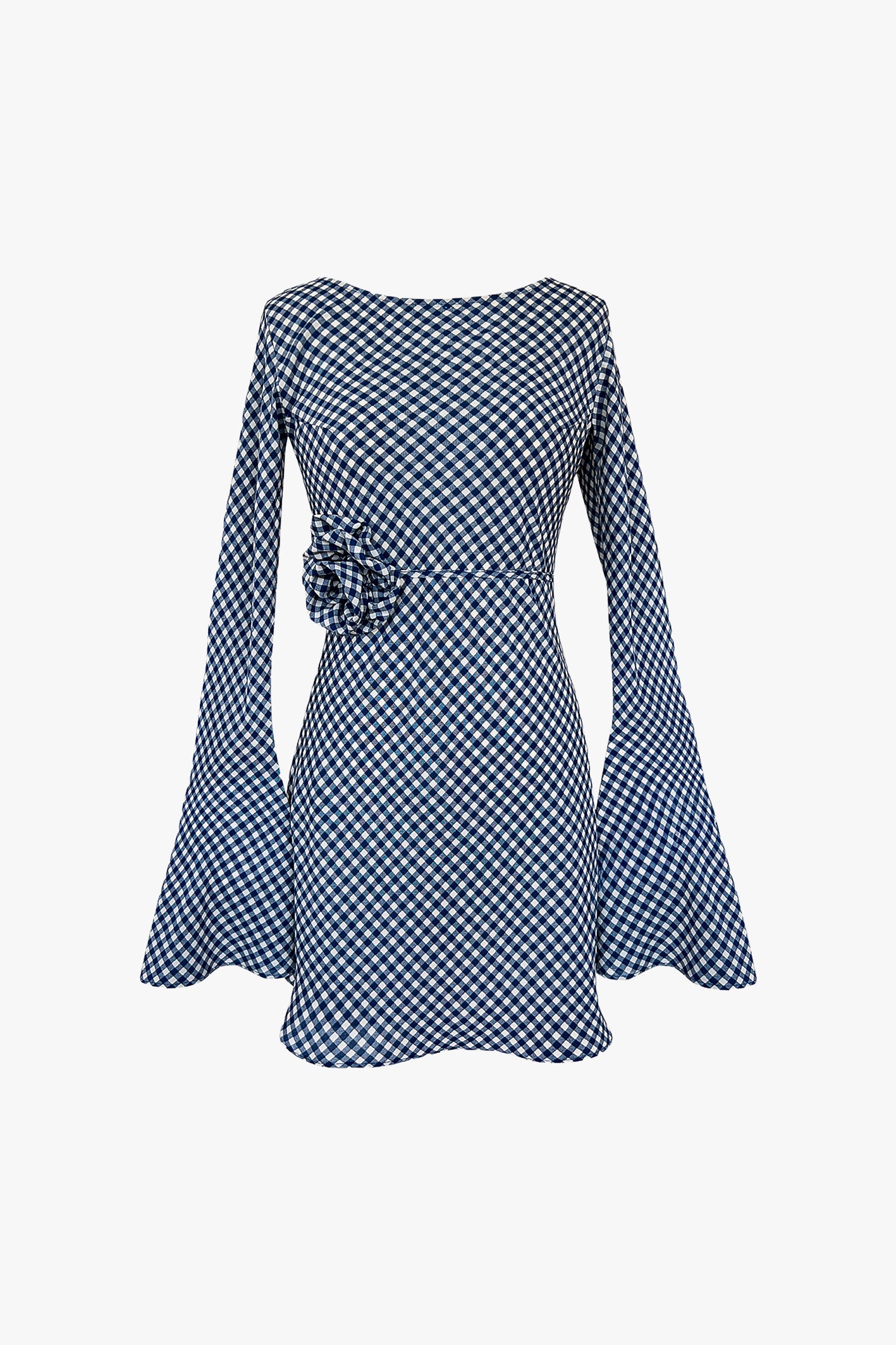 Maisie Bias Long Sleeve Mini Dress In Blue Gingham
