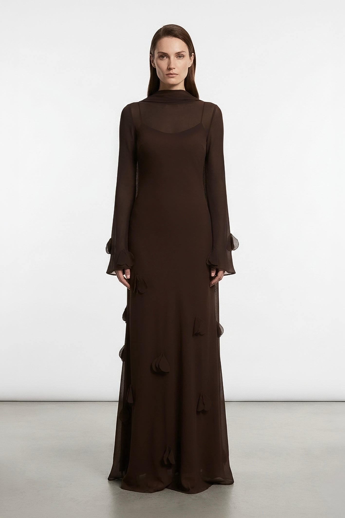 Phantom Gown in Brown Chiffon