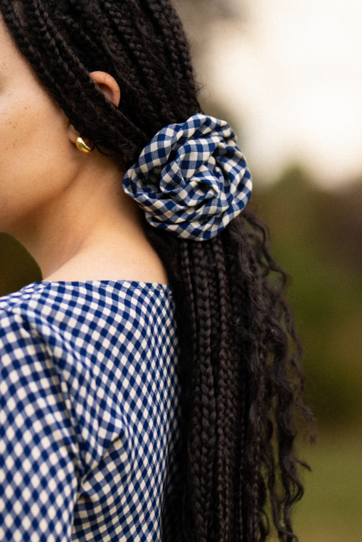 Maisie Bias Long Sleeve Mini Dress In Blue Gingham