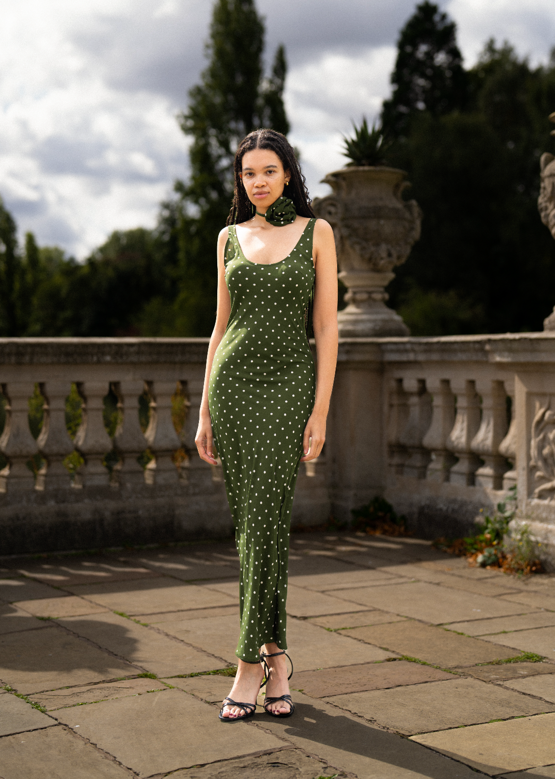 Elodie Bias Maxi Slip Dress In Olive Green Polka Dots 8 Elodie Bias Maxi Slip Dress In Olive Green Polka Dots 8