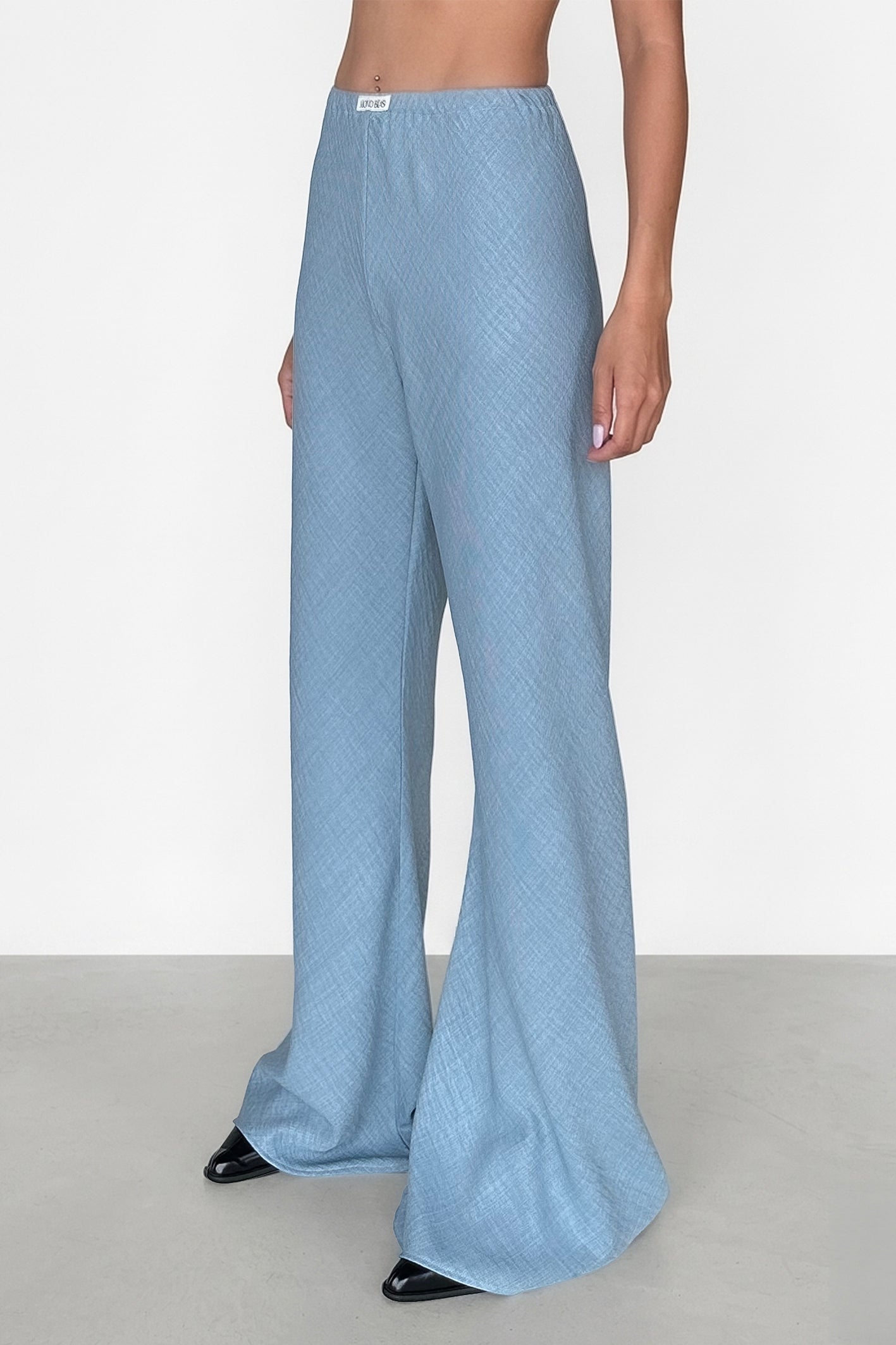 Serenade Bias Cut Flared Pants In Denim Blue
