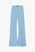 Serenade Bias Cut Flared Pants In Icy Blue Satin