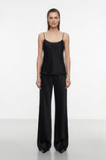 Aria Bias Cut Cami Top In Black Satin
