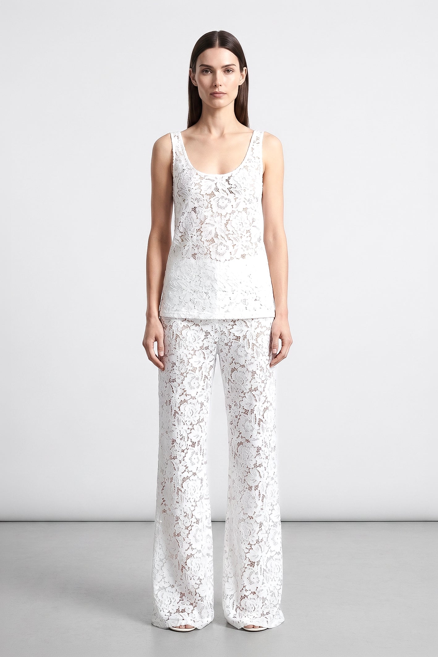 Serenade Bias Cut Flared Lace Pants In White
